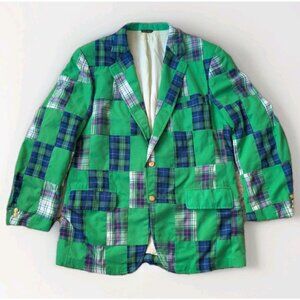 Vintage 1960s Corbin Patchwork Madras Sport Coat 46R-Green Plaid Preppy Blazer